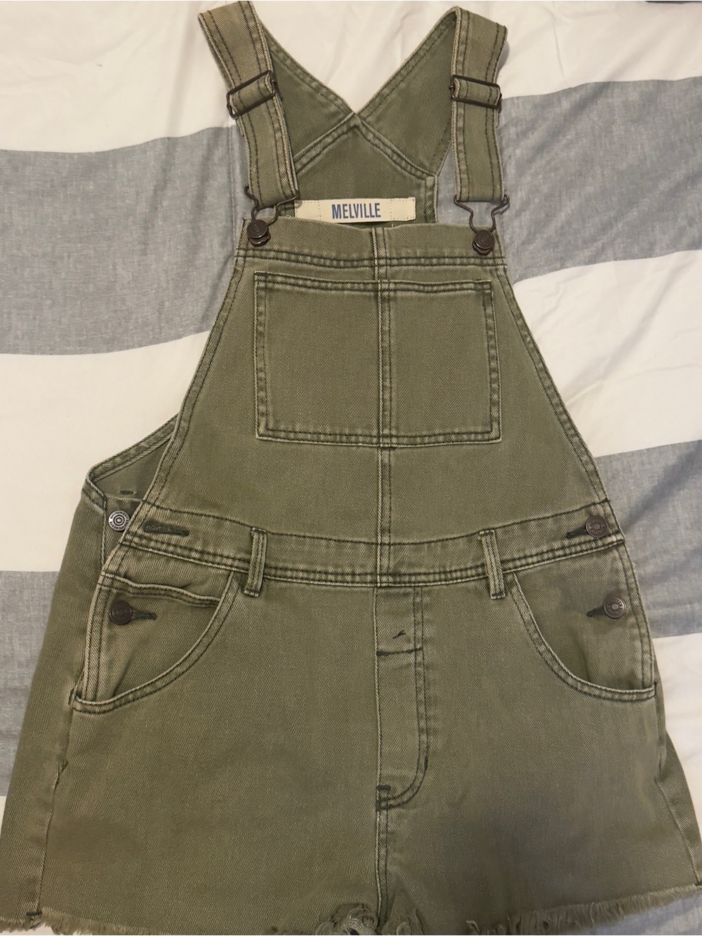 Olive Green Denim Short Overalls
